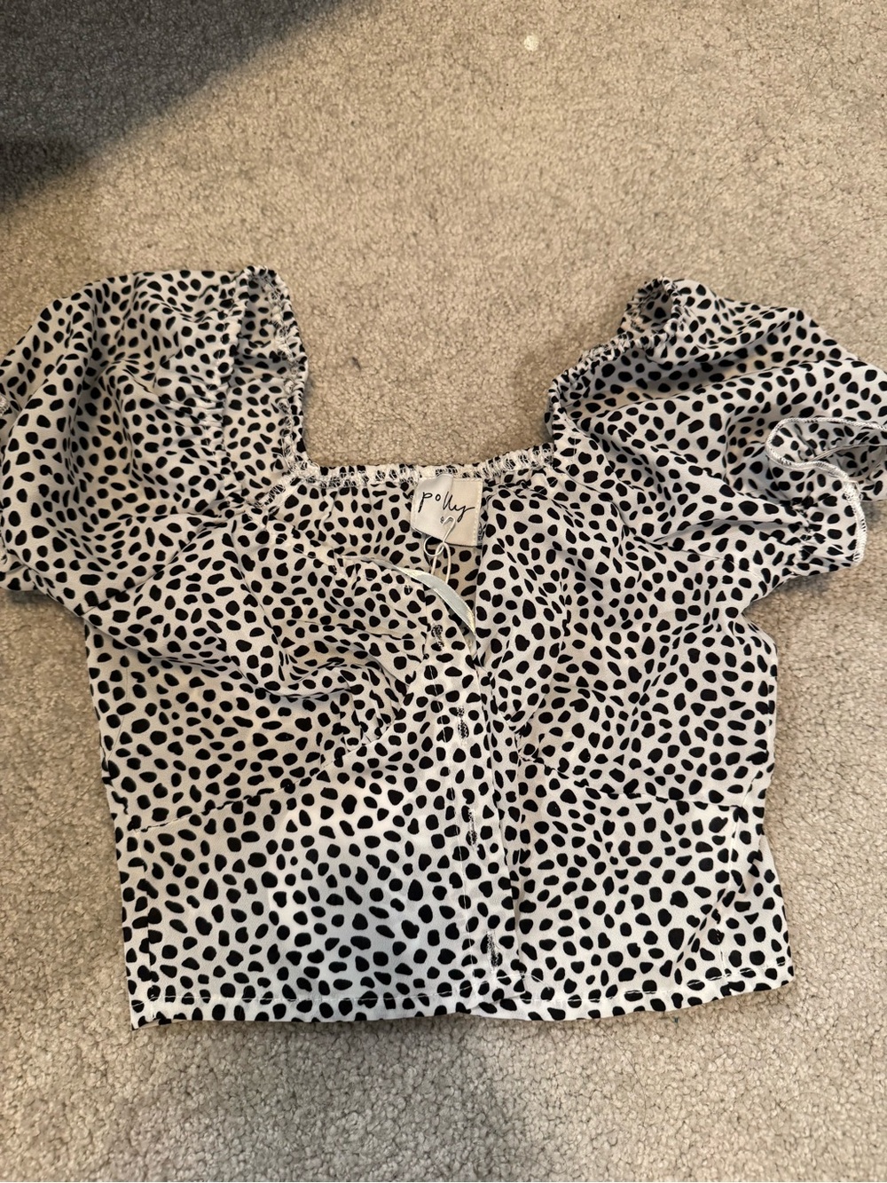 Princess polly Black and White Dalmatian Print Puff Sleeve Crop Top